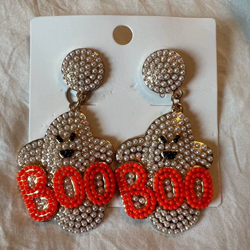 Betsey Johnson Silver and Orange Ghost Earrings